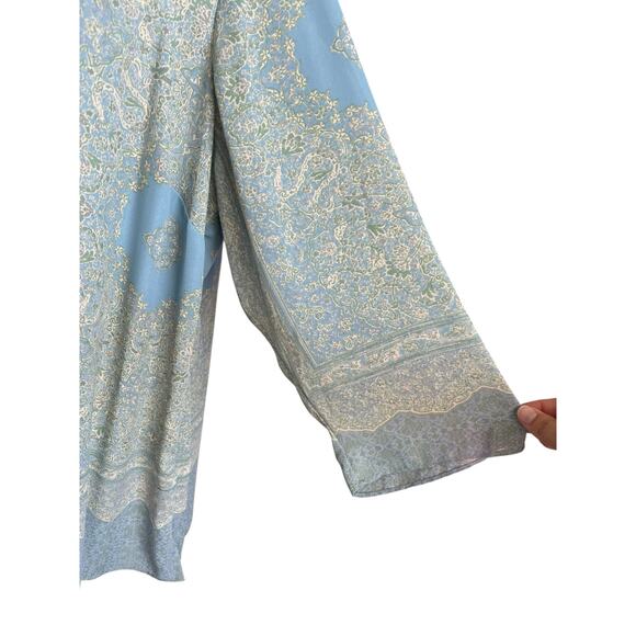 Rose + Olive Blouse Floral Blue Green Boho Lightweight Flowy Pastel Office 2X - Picture 5 of 12